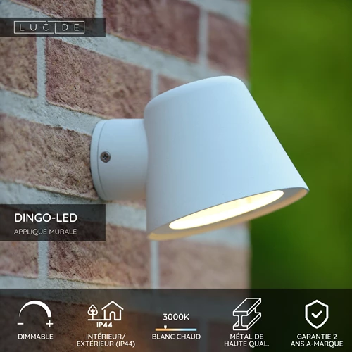 Lucide DINGO-LED - Applique murale Intérieur/Extérieur - LED Dim. - GU10 - 1x5W 3000K - IP44 - Blanc - USP